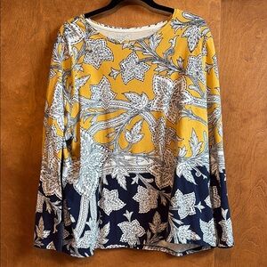 Floral Long Sleeve T-shirt Top - Yellow and Navy. 3X